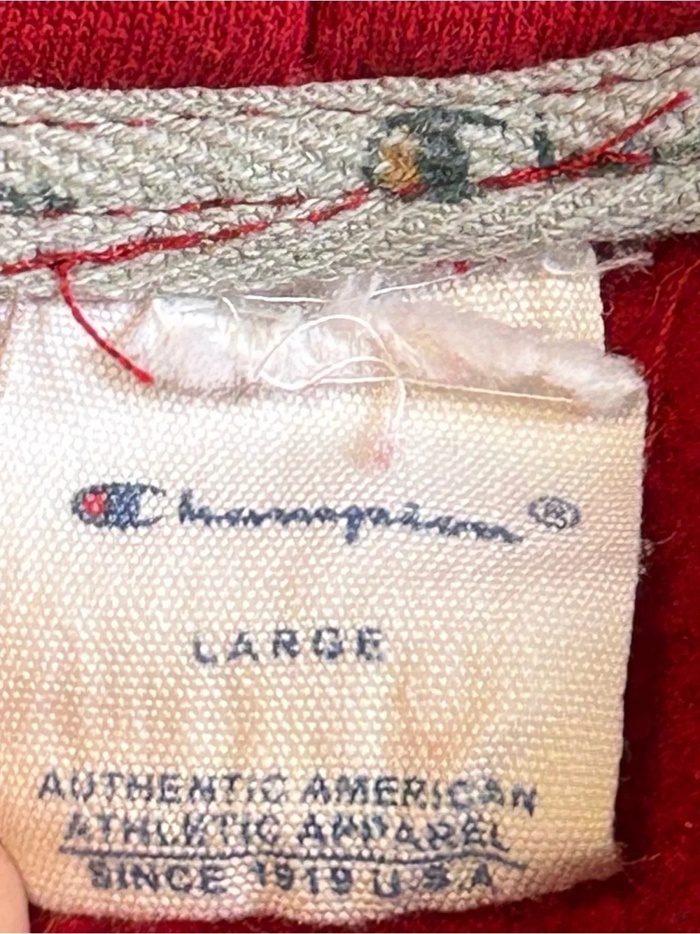 Vintage Champion Spellout Hoodie Red Distressed Y2K Large